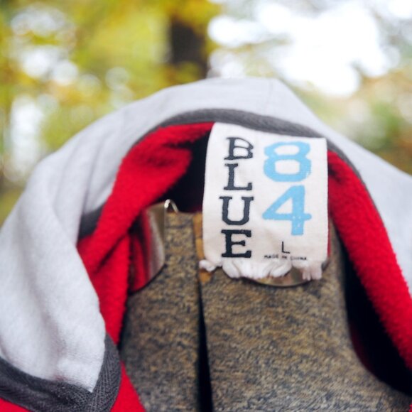 North Conway NH Upcycled Reconstructed Red Hoodie Sweatshirt Med Check Sleeves - Picture 6 of 11